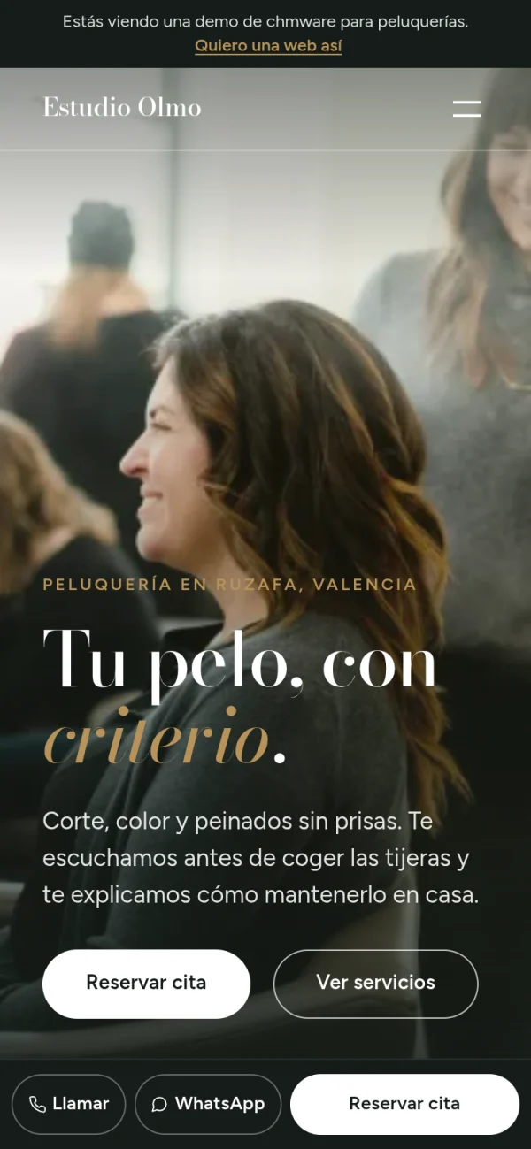 Ver la web de demostración Estudio Olmo en móvil (se abre en una pestaña nueva)