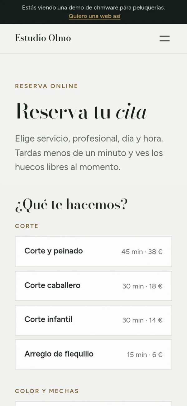 Probar la reserva online en la web de demostración Estudio Olmo (se abre en una pestaña nueva)